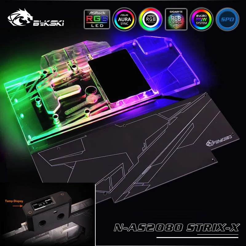 Bykski N AS2080 STRIX X GPU полное покрытие блок водяного охлаждения со светодиодной