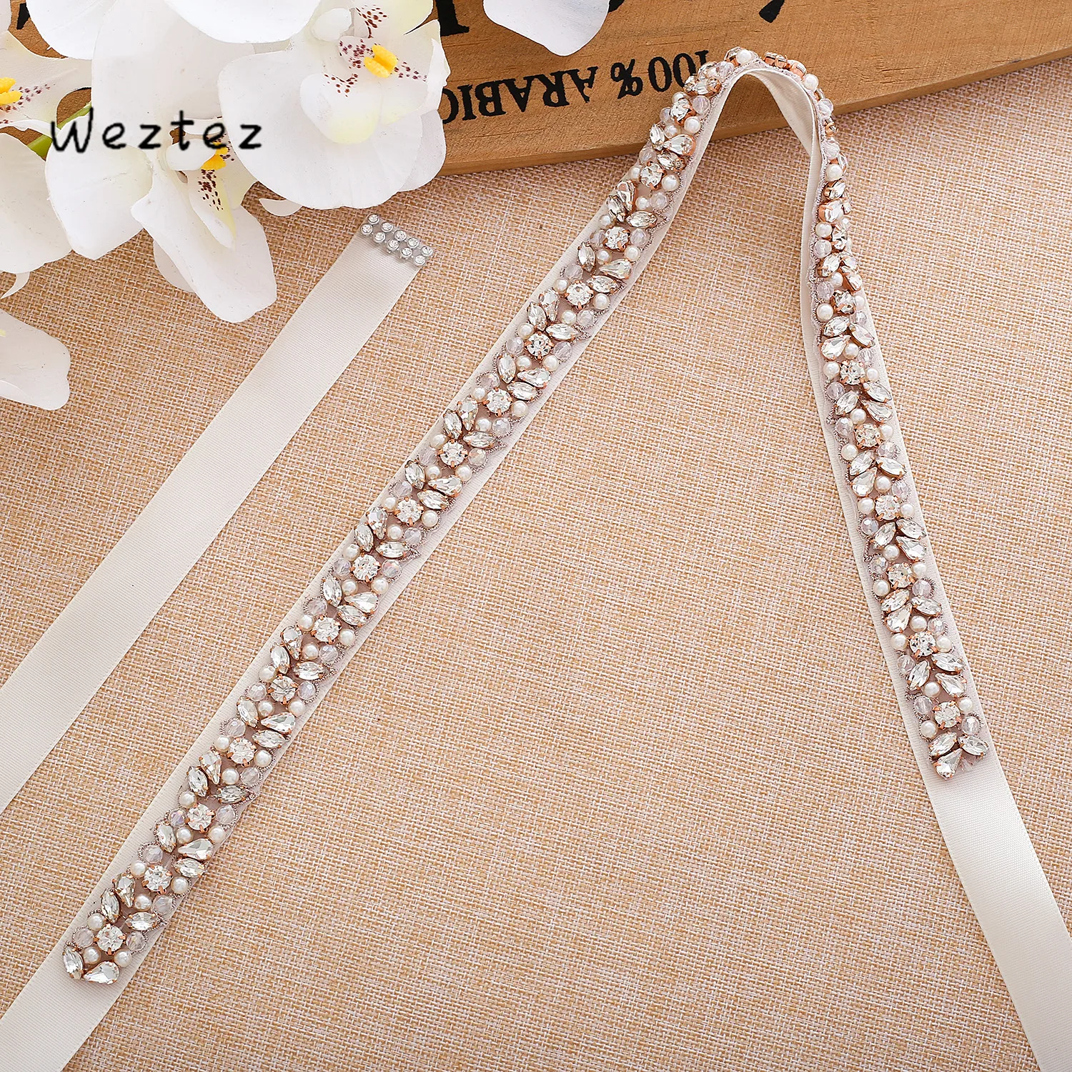Rose Gold Belt Diamond Flower Belts Bridal Sash Crystal Belt Rhinestone Wedding Belt For Wedding Dresses SD134BRG