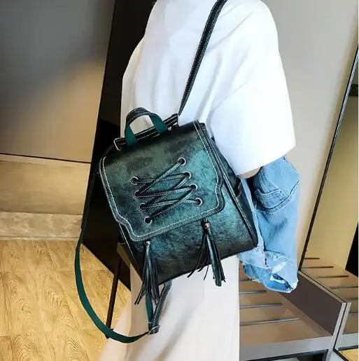 2022 New Fashion Women Backpack Lady tassel leather Backpacks School Backpack for Teenage Girl Travel bag Feminina Shoulder bag
