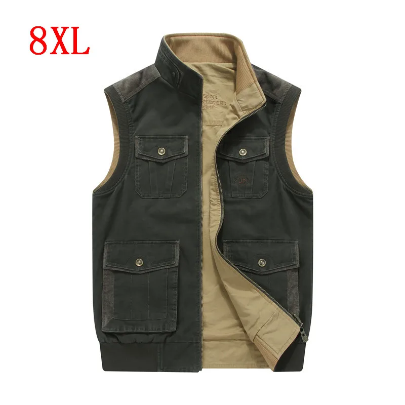 Спортивные жилеты размера плюс 8XL двусторонний жилет со стоячим воротником