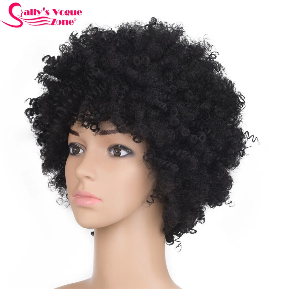 Sallyhair Высокая температура Синтетический Америка афро кудрявый вьющиеся натуральный черный цвет короткий парик Средний размер - Цвет: # 1B