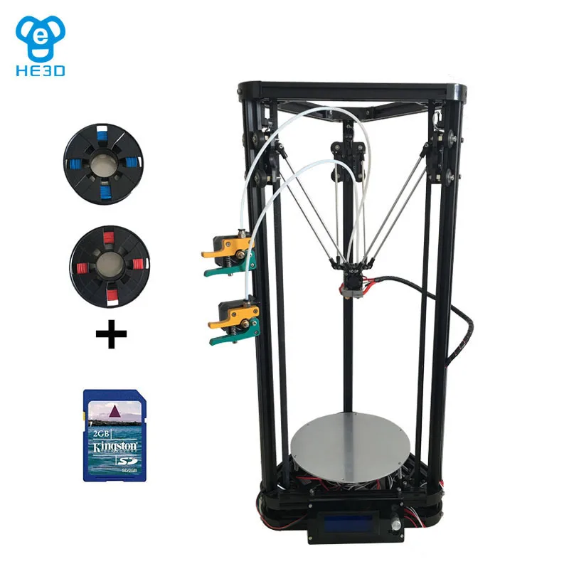 Новейший K200 двойной экструдер delta DIY 3D принтер, HE3D reprap, большой размер печати, 400 г нити для подарка
