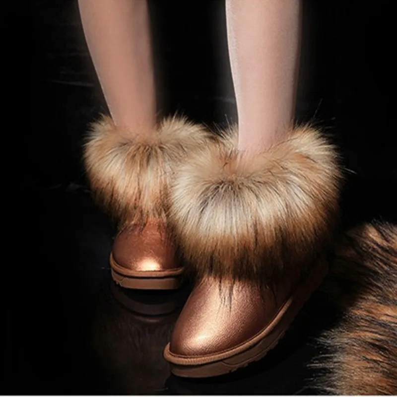

High Quality Women Snow Boots Fur Plush Winter Flat Boots Warm Cotton Slip-on Female Ankle Boots European and American Style