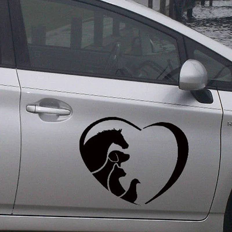 

HotMeiNi 2 x (one For Each Side) Animal Lover Love Heart Sticker Horse Cat Dog For Car Side Truck Door Home Wall Vinyl Decal