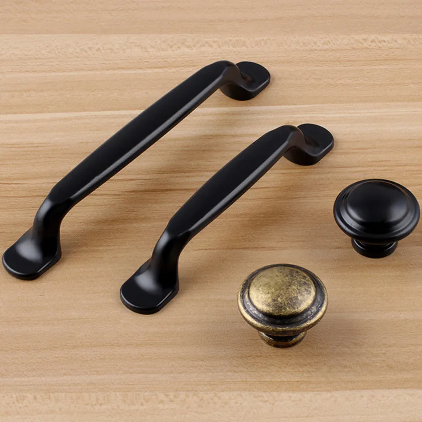 

96mm 128mm modern simple black kitchen cabinet cupboard door handles vintage style bronze drawer dresser knobs pulls 5" 3.75"