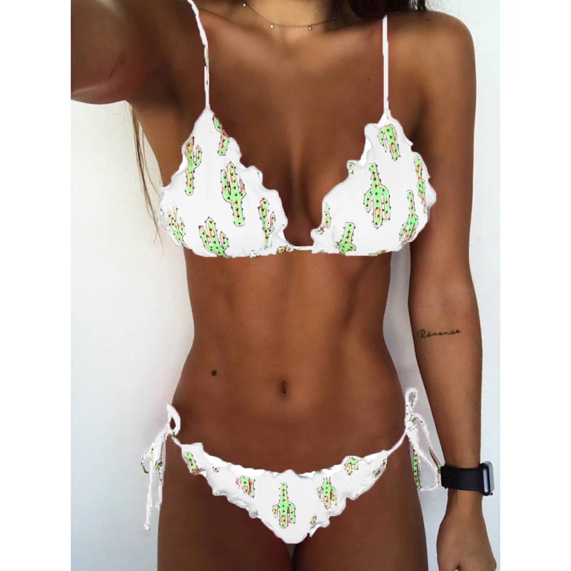 Женский купальник бикини с пуш апом и рисунком кактуса|Купальники| |