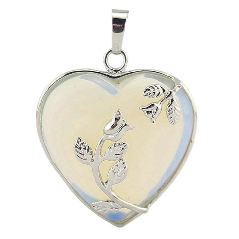 sea opal Винтажный серебряный цвет, цветок, сердце, натуральный Лазурит, опал, Малахитовая Роза, камень кварца, подвеска, ожерелье, женские подарки - Окраска металла: sea opal