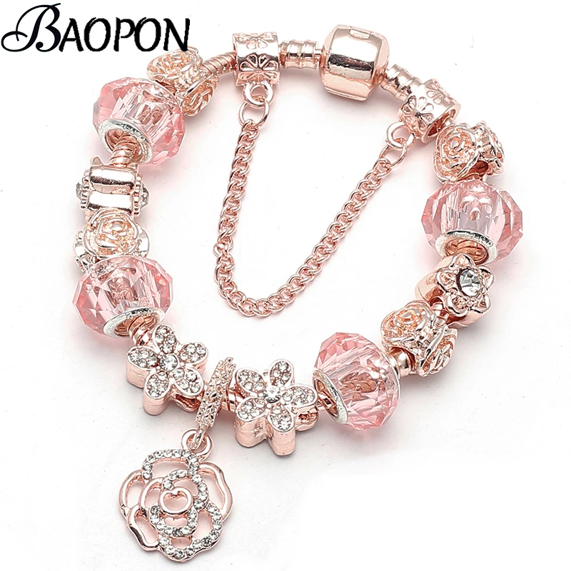 Женский винтажный браслет BAOPON Серебристый с подвеской в виде цветов и