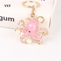 pink octopus pearl cute crystal rhinestone charm pendant purse bag car key ring keychain jewelry creative gift accessories