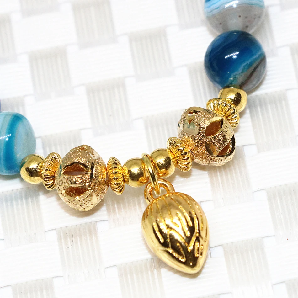 Мода 8 мм синий венок нитка круглых бусин Браслеты Натуральный Сердолик Оникс