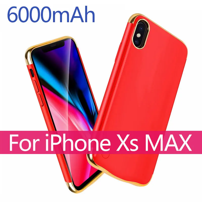 XS MAX Red Батарея чехол для iPhone X XR XS xsmax 5500/6000 мА/ч, внешняя Батарея Зарядное устройство чехол резервного копирования Мощность банк Портативный Мощность зарядный чехол - Цвет: XS MAX Red
