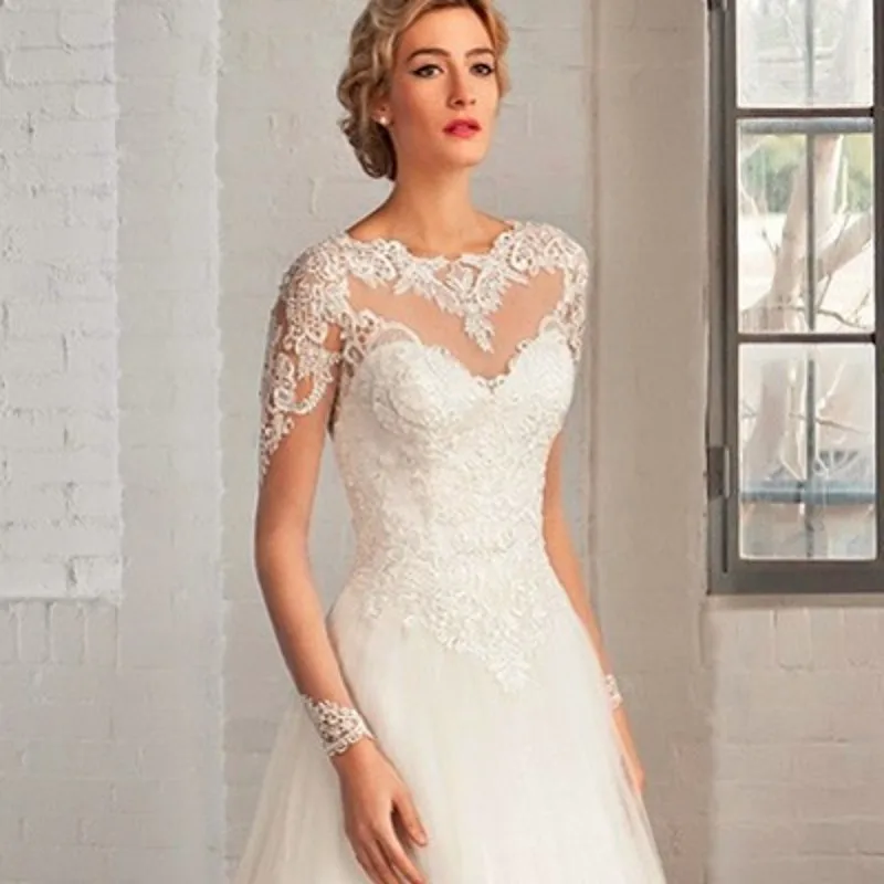 2017 Свадебное Платье Линия Тюль Аппликации Scoop Шеи Полный рукава Невесты Длинные