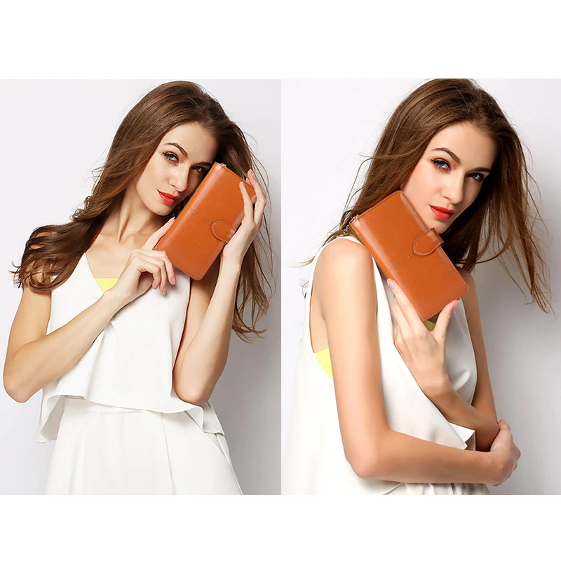 

Oil Wax Leather Women Wallet 2017 Simple Card Holder Lady Clutch Carteira Feminina Pocket Purse Wallet Multi-Card Slot LYP408