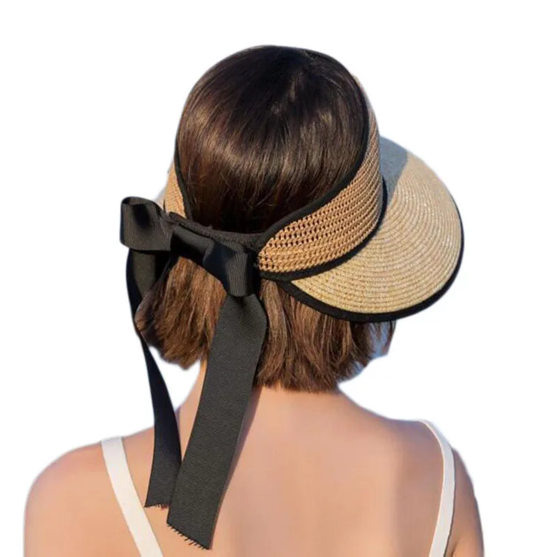 Женская Соломенная шляпка SUOGRY летняя пляжная с широкими полями и бантом для