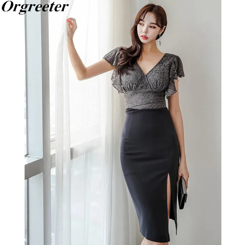 2019 новые летние оборками с рукавом бабочкой кружевные платья карандаш пэчворк