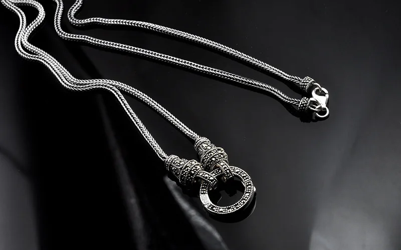 925 Серебряная Пряжка Foxtail женские мужские ожерелья тайский серебряный марказит камень свитер с переснованной лентой серебряное колье цепочка