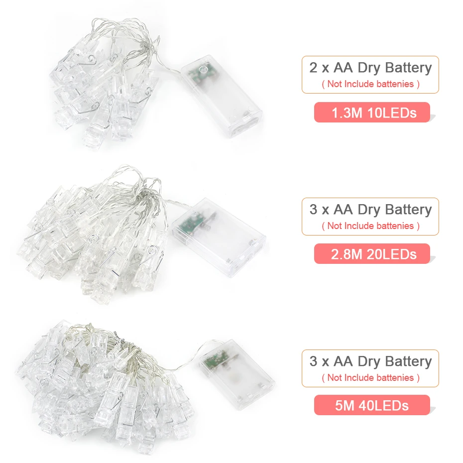 LED String Light 1.3M 2.8M 5M Led Fairy Card Photos Backdrop Lighting Decor Clip Holder Book Room Background For Christmas | Лампы и