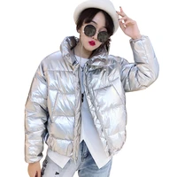 silver coat women autumn basic cotton parkas gold padded thin light jackets solid casual loose outerwear warm bread top pj363