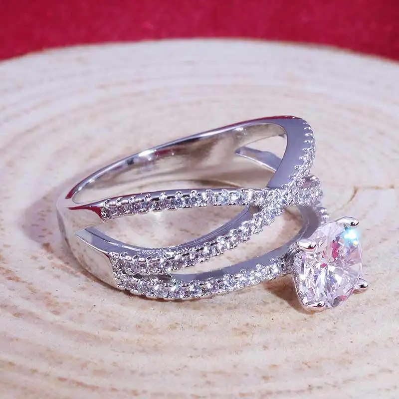 New electroplated zircon inlaid double-layer winding ring European and American fashion engagement jewelry | Украшения и