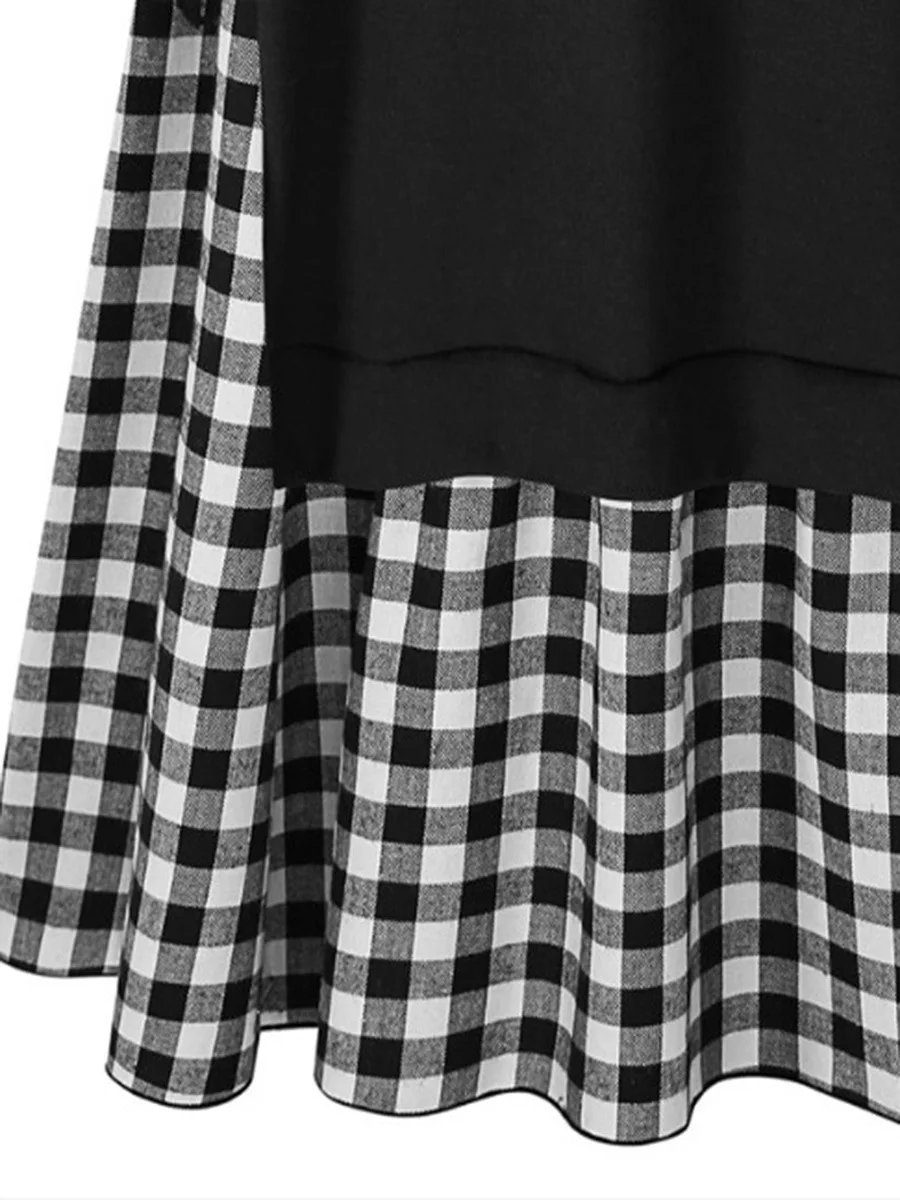 Платье LANMREM женское черное с длинным рукавом О образным вырезом в стиле пэтчворк