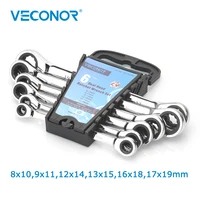 veconor 6pcsset double ratcheting head wrench spanner set a set of key wrench 819mm with plastic tool storage rack