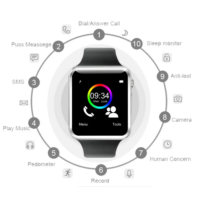 Новые наручные часы Bluetooth Смарт фитнес Шагомер одежда SIM Камера Smartwatch для