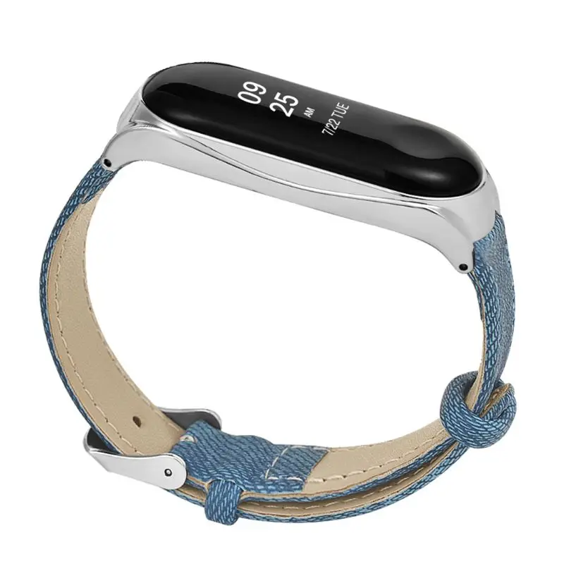 Прочный ремешок на запястье из искусственной кожи джинсовый для Xiaomi Mi Band 4/3 умный
