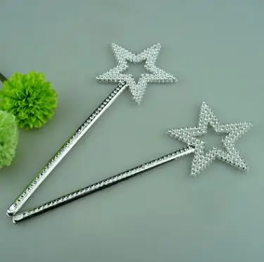 

Sliver star magic wand kids girl Cosplay fairy princess elf angel wand streamers props birthday XMAS party bag filler favor 22cm