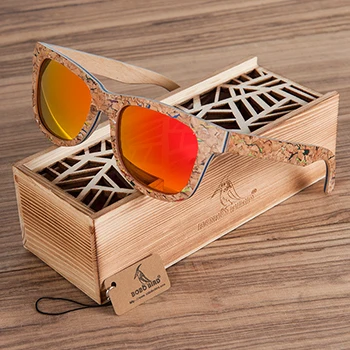 Red Lens BOBO BIRD AG021 брендовые дизайнерские уникальные пробковые деревянные солнцезащитные очки для мужчин и женщин Роскошные вариации ретро очки поляризованные солнцезащитные очки в подарок - Цвет линз: Red Lens