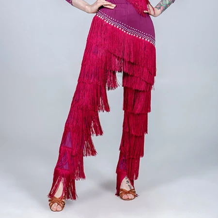 Wine Red Pant Костюм для латинских танцев для женщин, полный костюм с бахромой, стразы, одежда для стандартных бальных танцев, черный костюм для латинских танцев BL1725 - Цвет: Wine Red Pant