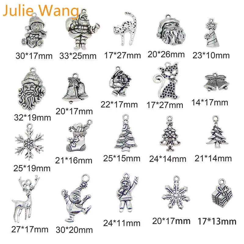 Julie Wang Antique Colors Mixed Christmas Deer Bell Santa Claus Alloy Charms Necklace Pendant Bracelet Jewelry Making Accessory | Украшения