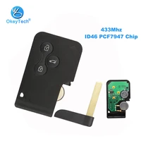 okeytech 3 button 433mhz id46 pcf7947 chip with insert blade remote control smart key card for renault megane scenic 2003 2008