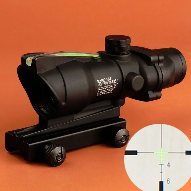 Охотничий ACOG 4X32 прицел из настоящего волокна красный зеленый оранжевый подсвеченный прицел черный загар Цвет тактический прицел для винтовки - Цвет: Зеленый