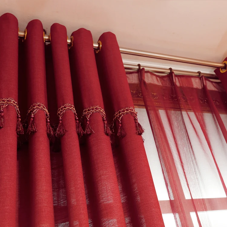 Теплые простые современные красные шторы для гостиной и спальни готовые