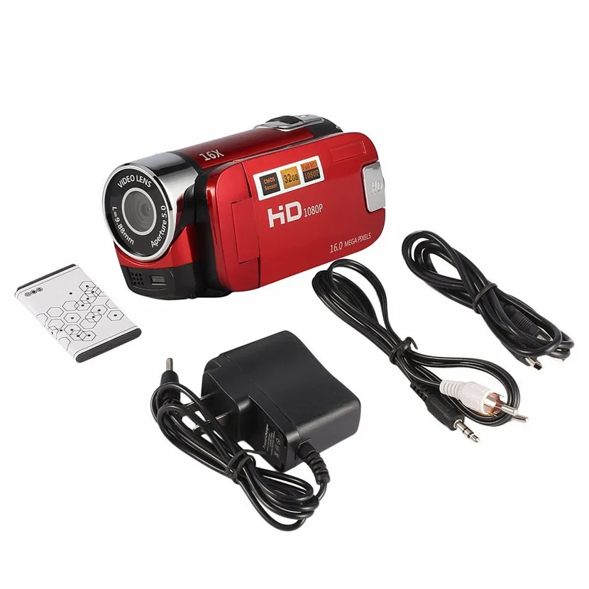 Red NEW 2.4 Inch Screen Full HD 1080P Digital TFT Camera 16.0 Mega Pixels CMOS Sensor DV With LED Fill Light Video Camera Recorder - Цвет: Red