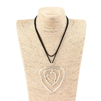 1pcs antique tone abstract large 3 heart pendants necklace lagenlook
