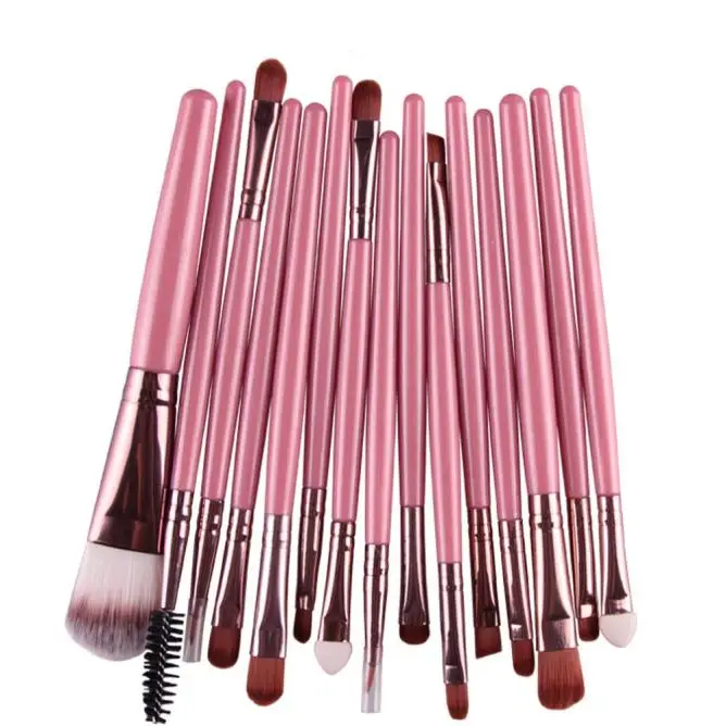 Pink MAANGE 15 шт./компл. набор кистей для макияжа Профессиональные Тени для век, основы, бровей, кисть для губ Макияж синтетические волосы кисти инструменты - Handle Color: Pink
