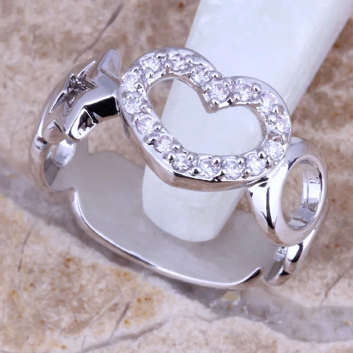 Изумительное белое CZ посеребренное модное Ювелирное кольцо в форме сердца