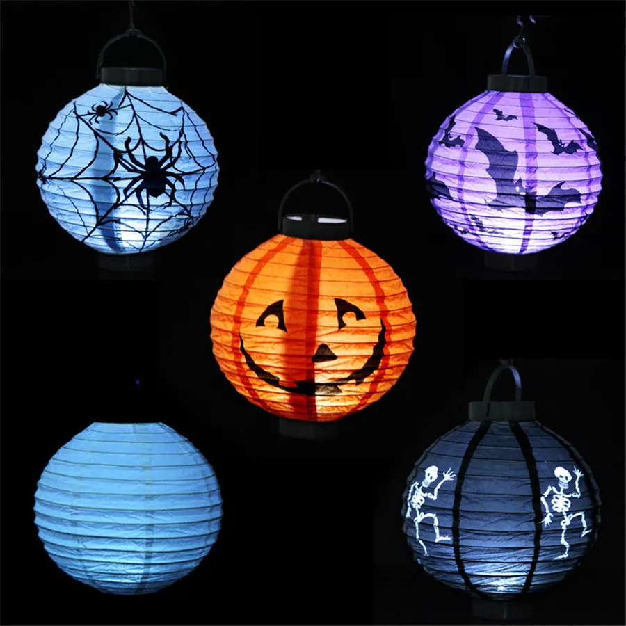 

2pcs Pumpkin Lighted Paper Lanterns Spider Bat Skull Lanterns Halloween Decoration Party Supplies Free Shipping