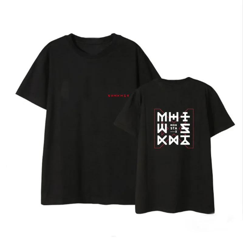 Monsta x KPOP пальто 2018 Корейская версия хлопковая футболка с коротким рукавом мужская