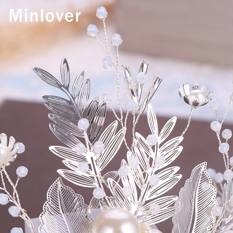 Свадебные тиары и короны Minlover с жемчужинами цветами серьги ручной работы из