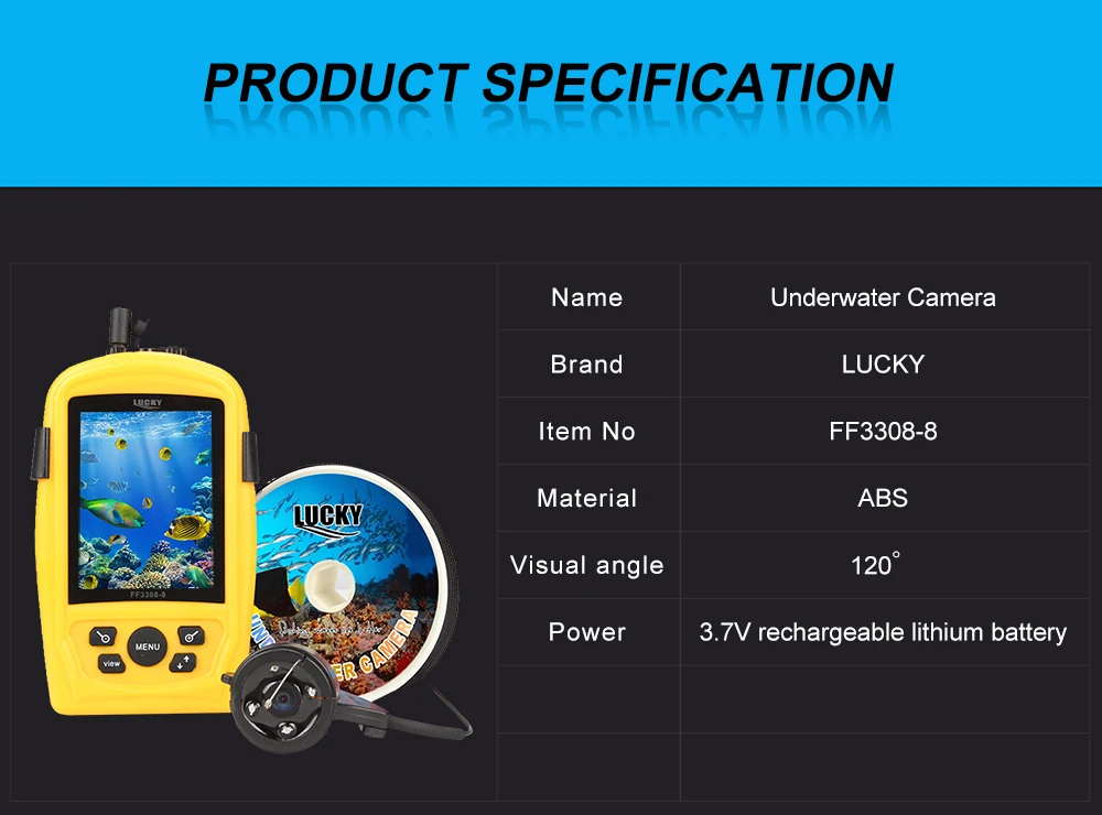 Pаспродажа Эхолот-рыболокатор Lucky FF3308-8, портативная подводная камера для зимней рыбалки, Инструкция на английском/русском языке, для морской рыбалки