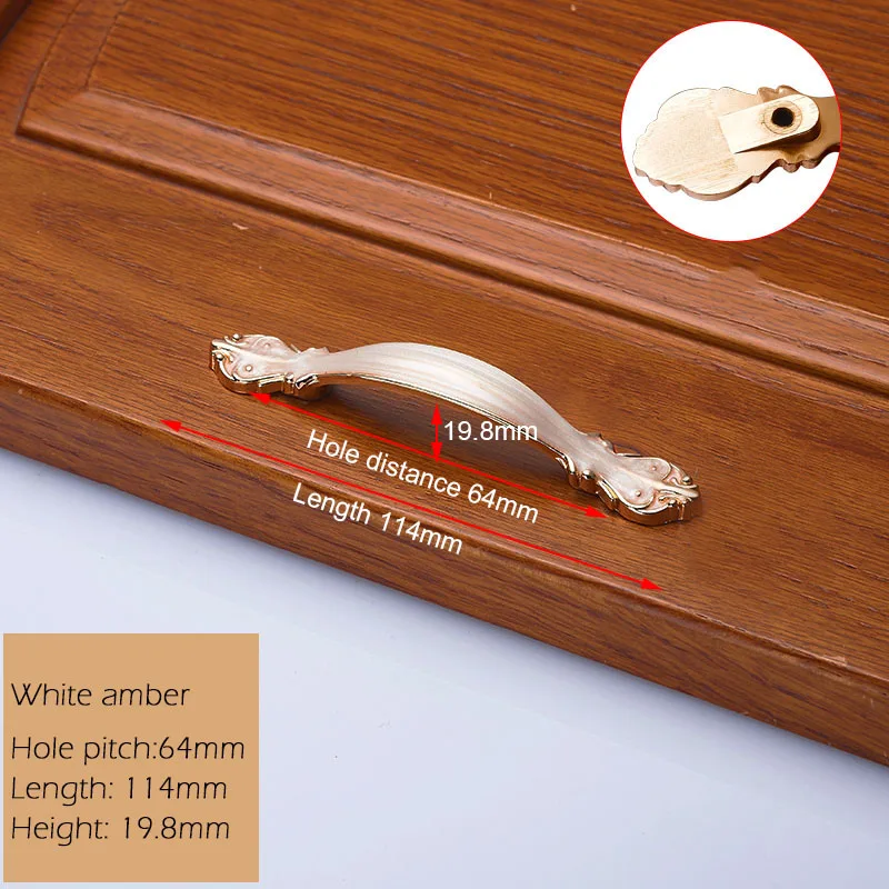 white amber 64mm KAK Европейский цинковый сплав ручки шкафа Wadrobe дверные ручки для выдвижных ящиков кухонный шкаф ручки оборудование для обработки мебели - Цвет: white amber 64mm