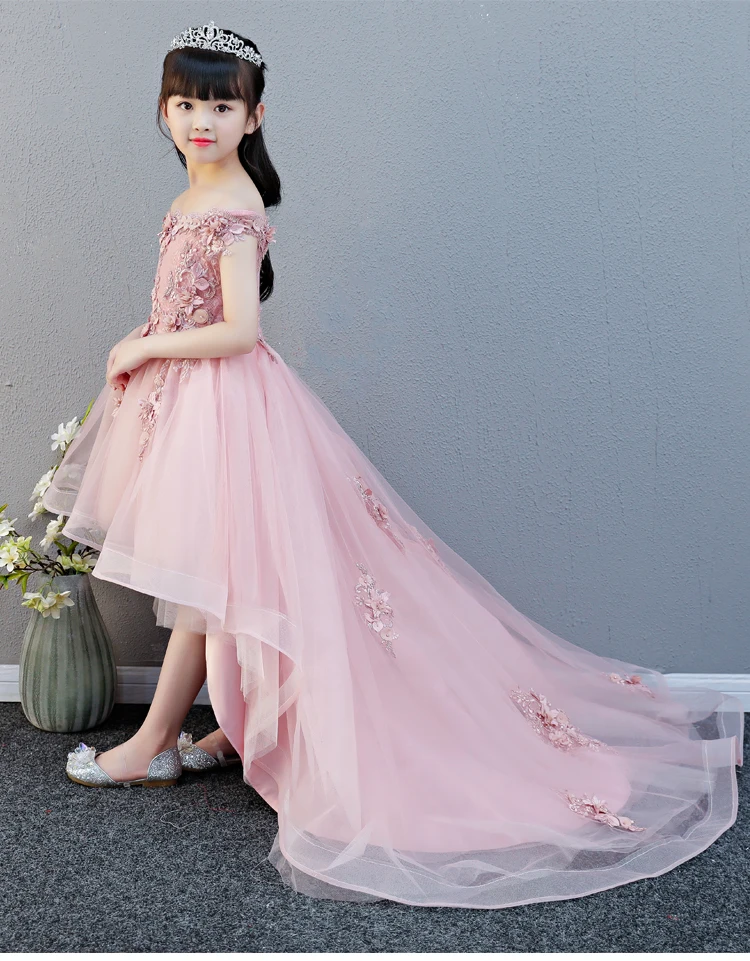 Off Shoulder Appliques Flower Girl Party Dress Pageant Gown High Low Princess Wedding Ball Kids First Communion Dresses | Детская одежда