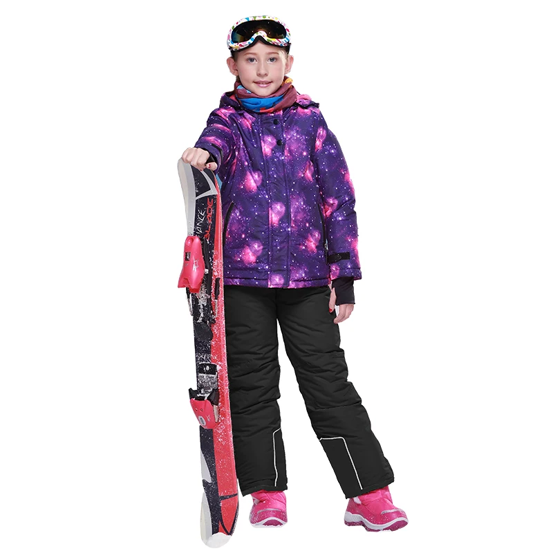 Winter Girls Clothing Sets Fleece Hooded Jackets Overalls Kids Ski Suits Outdoor Sports Children Skiing Outfits Teens Clothes - Цвет: 8072 Black
