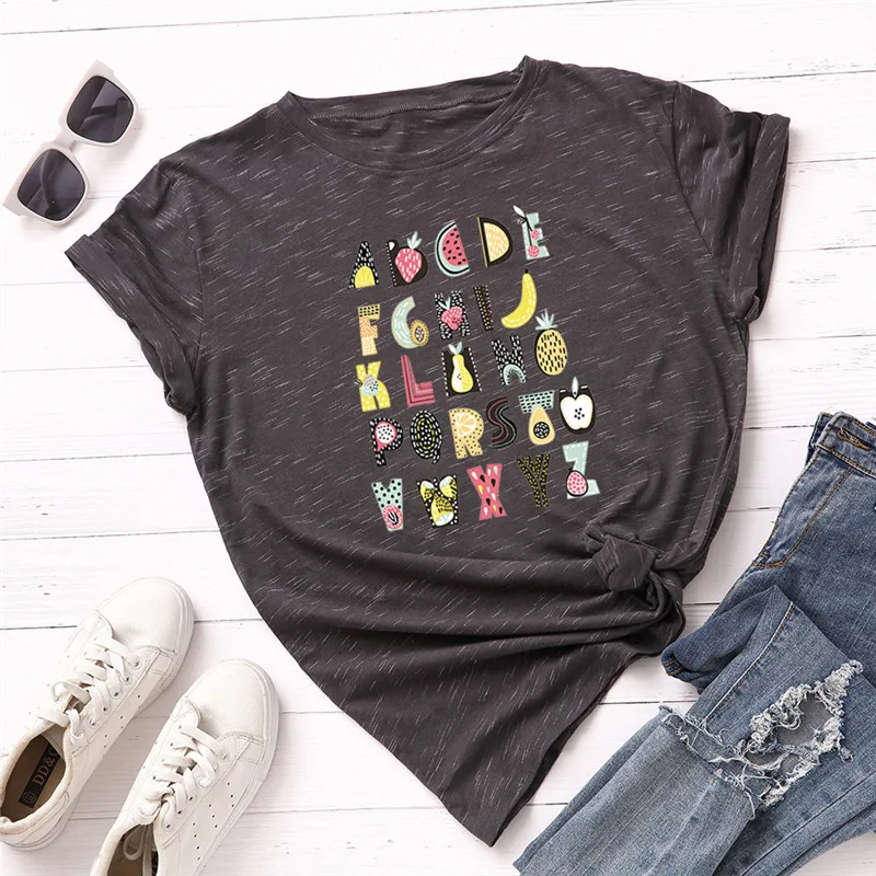

Plus Size S-5XL New Alphabet Print TShirt Women Shirts 100%Cotton O Neck Short Sleeve Summer T Shirt Tops Kawaii T-shirt