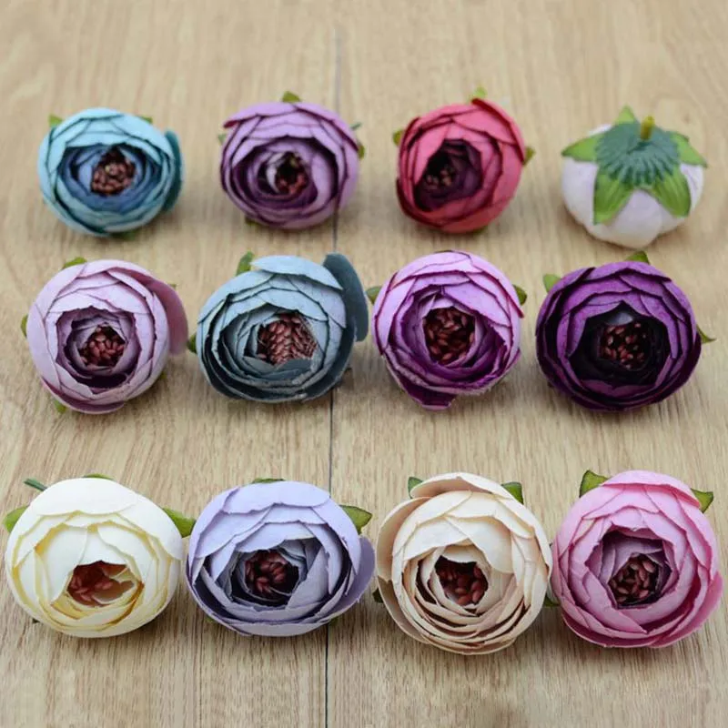 

4CM Head,20PCS Mini Silk Tea Roses Buds Artificielle,Fake Rose Heads,Artificial Flower Bouquet Decoration Accessories,Garland