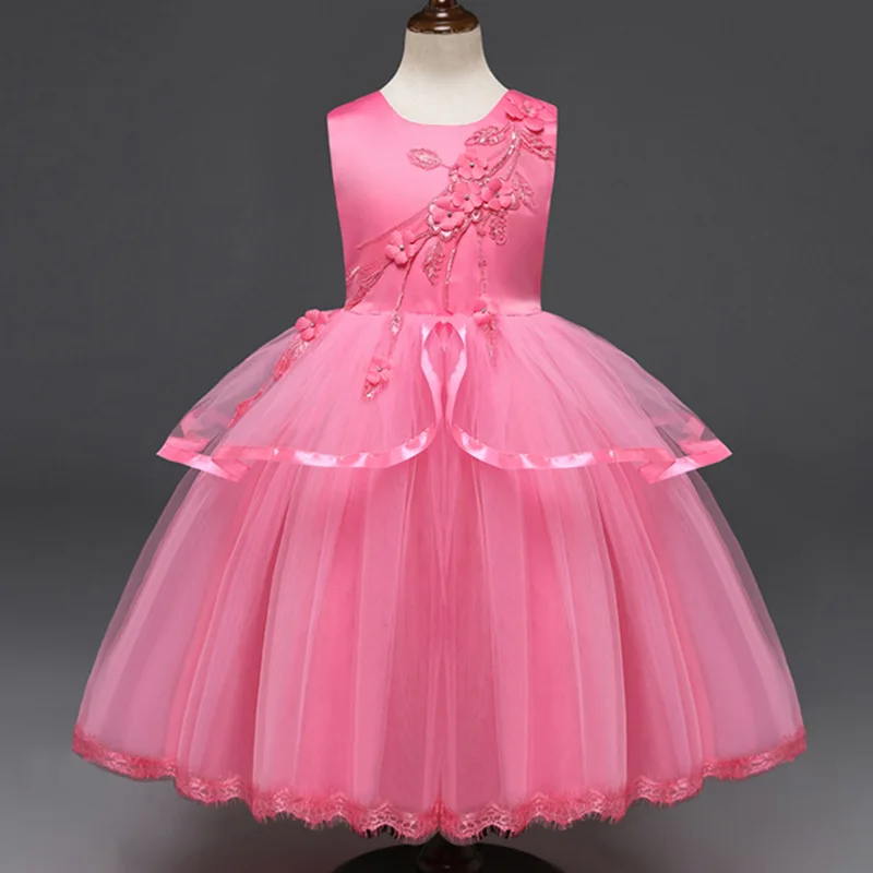 Кружевное платье с аппликацией для девочек свадебное принцессы первого