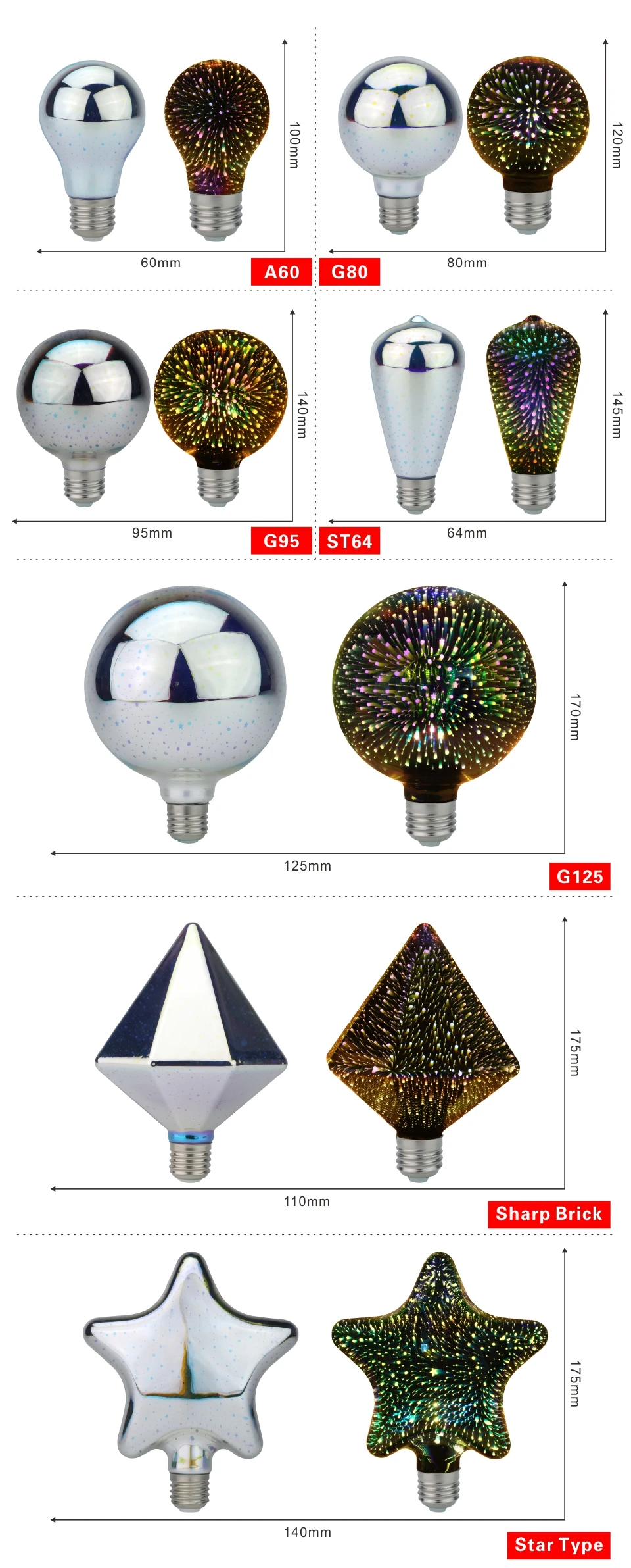 Светодиодные лампочки 3D лампы светодиодные украшения 220V ST64 G95 G80 G125 A60 E27 Праздничные огни Новинка рождественские лампы Lamparas