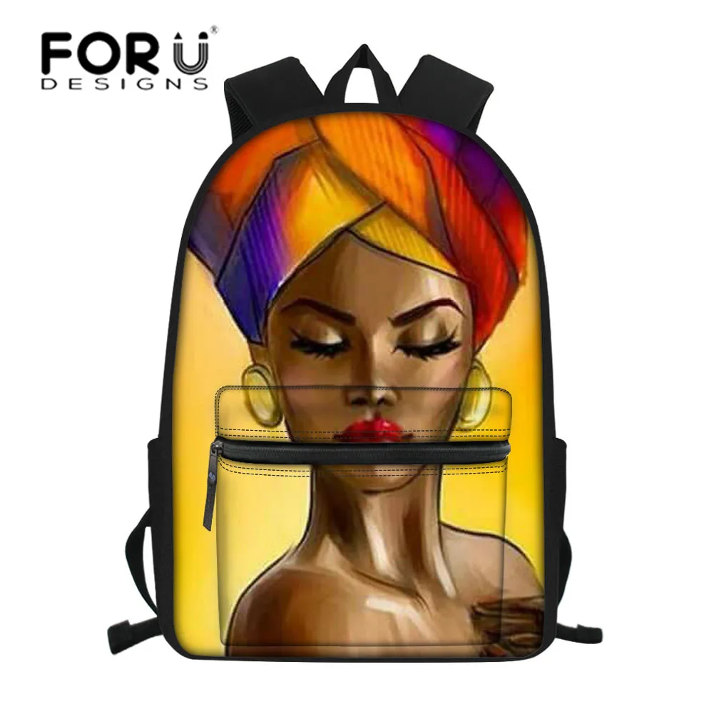 

Рюкзак для ноутбука FORUDESIGNS, черная школьная сумка с принтом афроамериканской девушки для подростков, сумка для младшей школы